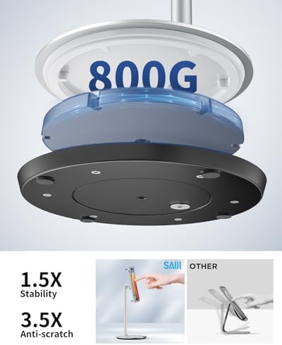 SAIJI Aluminum 360-Degree Rotating Tablet Stand – Adjustable Height Dock for 4.7″-15.6″ Devices – Ergonomic and Portable Cradle for i Phones, i Pads, Samsung Tablets, Kindles, and e Book Readers – Optimize Comfort and Enhance Viewing Experience