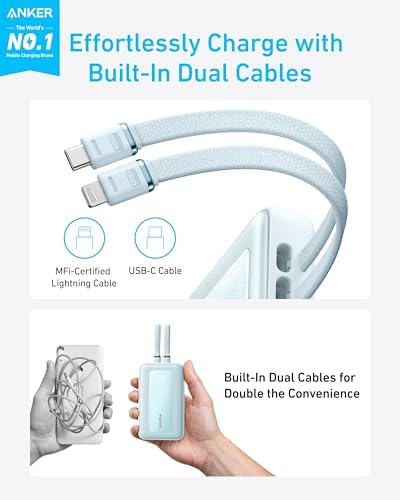 Anker Zolo 10,000 m Ah Fast Charging Power Bank – Ultimate Portable Charger with Built-in USB-C & MFi Certified Lightning Cables, 30 W Max Output for i Phone 16/15 Series, Mac Book, Galaxy – Lightweight Dual-Port Battery Pack for On-the-Go Charging