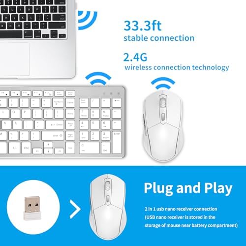 Ultra-Slim 2.4 G Wireless Keyboard with Numeric Keypad – Silent Ergonomic Design for Effortless Typing on PC & Mac, Plug-and-Play USB Receiver, Scissor Switch Technology for Enhanced Comfort and Speed