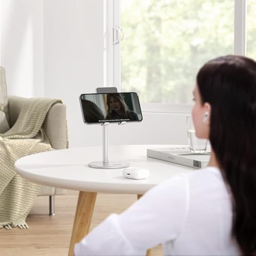 Cell Phone Stand, OMOTON Angle Height Adjustable Phone Holder, Aluminum Desktop Phone Holder Dock Stand for Desk, Compatible with iPhone 13/Mini/Pro/Max, All Smartphones and Tablets(4-11”),Black – Enhanced Compatibility and Speed