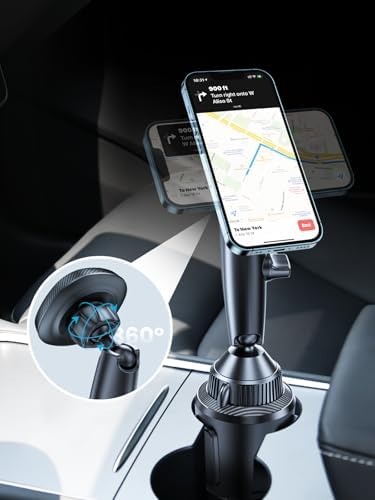 Magnetic Cup Holder Phone Cradle for Mag Safe – Ultimate Adjustable Car Mount for i Phone and Samsung – Secure Tri-Pivot Design for Hands-Free Navigation – Perfect for Tesla, Trucks, SUVs – Enhanced Stability & Fast Installation for Safe Driving