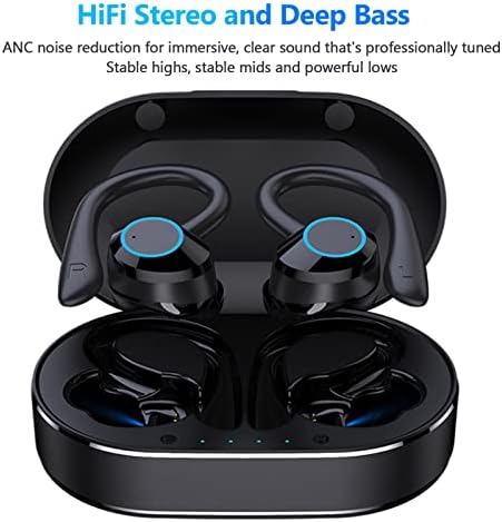 EBTOOLS Waterproof Bluetooth Earbuds – Advanced Noise-Cancelling Sports Headphones with Secure Earhook and Integrated Mic for On-the-Go Listening – Effortless Automatic Pairing and Ultimate Comfort in Sleek Black Finish