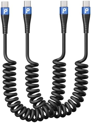 Coiled USB C to USB C Charger Cable 2-Pack (3 FT) – Fast Charging for i Phone 16/15/15 Pro/15 Plus/15 Pro Max & Samsung Galaxy S23 – Tangle-Free Design for Effortless Use in Car or Home – Durable, Flexible Power Solution for All USB C Devices