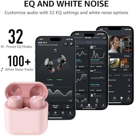 TOZO T6 Bluetooth 5.3 Wireless Earbuds – Immersive Stereo Sound, 50-Hour Playtime, IPX8 Waterproof Design, Customizable EQ via App, Ergonomic Fit – Ideal for Active Lifestyles and Seamless Connectivity