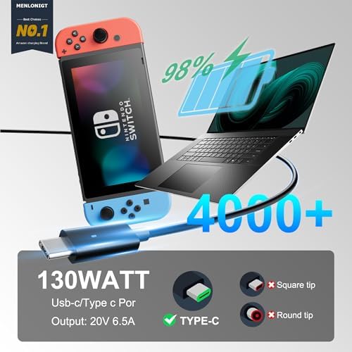 2025 Dell 130 W USB-C Laptop Charger – High-Efficiency Slim AC Power Adapter for XPS 15, Precision 5550, Latitude Series – Fast Charging with Gan Technology, Wide Compatibility with Multiple Dell Models – Reliable & Safe Power Supply Solution