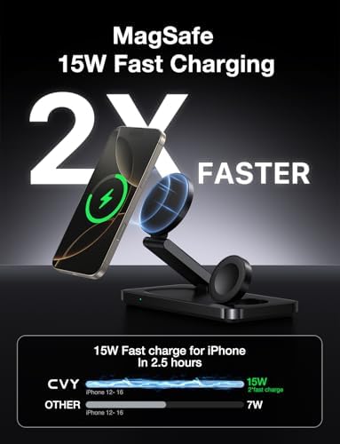 Ultimate 3-in-1 Apple Device Charging Station: Fast Wireless Charger for i Phone 16/15/14/13/12, Apple Watch & Air Pods – Sleek, Compact Design with Enhanced Speed and Versatile Functionality for Home or Office Use