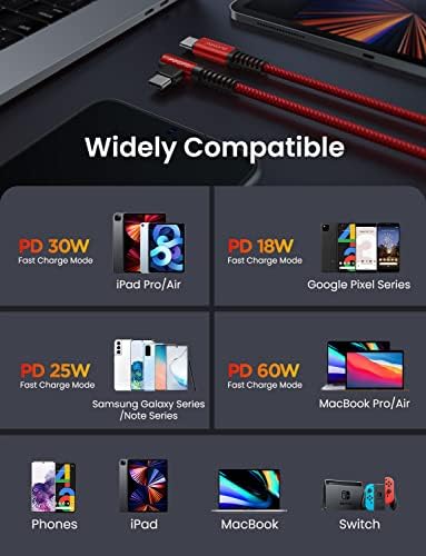 Revolutionize Your Charging with AINOPE 60 W USB C Cable 2-Pack – 10 ft Durable Nylon Braided Right Angle Type C Charger for i Phone 16 Pro Max, Samsung S24, and i Pad Pro – Fast Charging, Enhanced Compatibility, and Long-Lasting Performance
