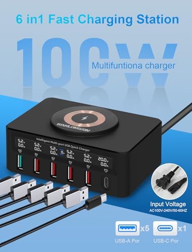 Ultimate 100 W 6-Port USB Charging Station – Fast, Efficient Multi-Device Charger Hub for Home & Office – Smart Technology for Optimal Charging Speed – Compact Design with Safety Features – Perfect for Smartphones, Tablets & More