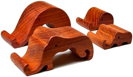 Elegant Natural Originally Handmade Creative Rosewood Cell Phone Stands Set, Elephants Mom and Babe, Portable Holder for Mobile Phones and Pads – Enhanced Compatibility and Speed