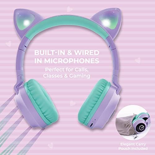 Kid-Friendly Bluetooth Headphones with LED Lights – Safe 85 d B Volume Limit for Young Ears, Foldable Design for Travel Ease, Micro SD Card Playback, Integrated Mic for Calls – Perfect Wireless Audio for Kids’ Adventures and Learning
