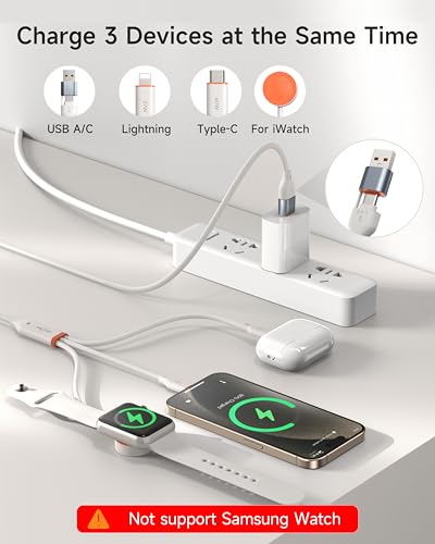 for Apple Watch Charger,3-in-2 Silicone Multi Charging Cable Travel Fast Charger Cord with USB C/Lightning Ports -Tangle-Free for iWatch Ultra/SE/10-1, iPhone 16-12/PS5/Nintendo Switch-4FT – Enhanced Compatibility and Speed
