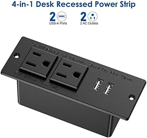 Recessed Power Strip with USB C PD Fast Charging – 30 W Flush Mount Desk Outlet for Space-Saving Convenience, 2 AC Outlets & 2 USB Ports, 6 ft Cord, Ultra Thin Flat Plug for Tidy Workspaces – Perfect for Home Offices and Multi-Device Charging Solutions