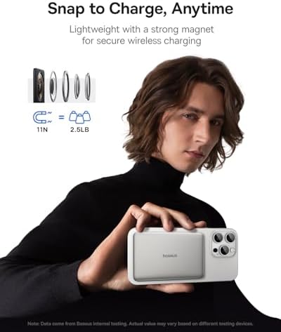 Baseus Picogo 5000 m Ah Ultra-Slim Magnetic Power Bank – Card-Sized Wireless Fast Charger for i Phone 16/15/14/13/12, Lightweight Alloy Battery Pack with USB-C Braided Cable for Effortless On-the-Go Charging