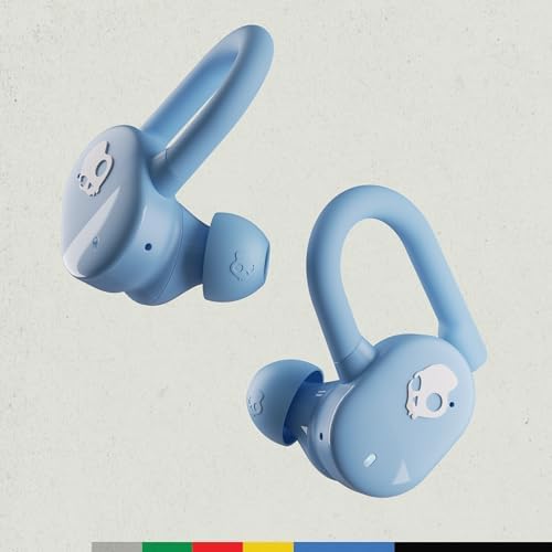 Skullcandy Push Play Active Wireless Earbuds – Premium Bluetooth Headphones with Advanced Noise Isolation, 34-Hour Battery Life, Ultra-Secure Over-Ear Fit, Sweat & Water Resistant, Integrated Microphone for Seamless i Phone & Android Use – Trendy Preppy Blue for Dynamic Lifestyles