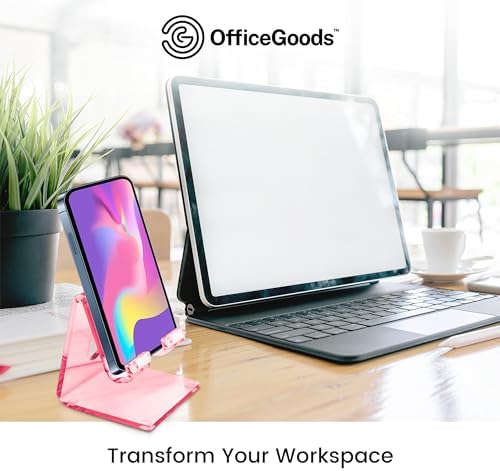 OfficeGoods Acrylic Phone Holder Aesthetic Desk Phone Stand, Compatible with 4-8 inch Screens, Office Decor and Work from Home Essentials – Pink – Enhanced Compatibility and Speed