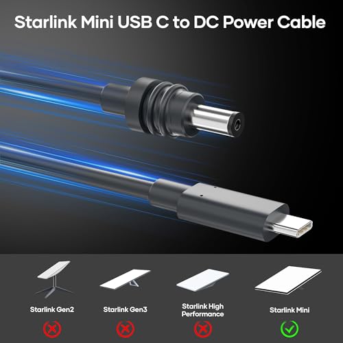 Starlink Mini Cable 16.4FT, Starlink Mini USB C to DC Power Cable, 100W DC Male to Type-C Male Cable Cord Compatible with 65W+ PD Source, Waterproof 20AWG 5M – Enhanced Compatibility and Speed