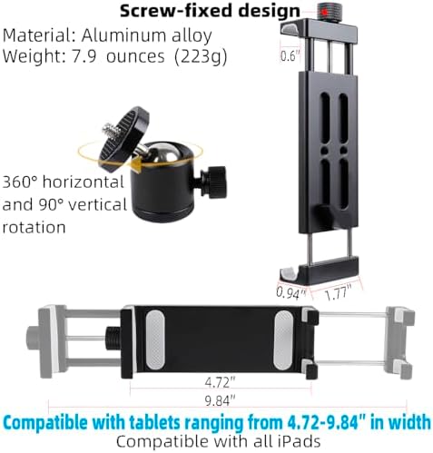 Premium 360-Degree Rotating Aluminum Alloy Tablet Holder with 1″ Ball Head – Versatile Mount for i Pads and Devices 4.7″-12.9″, Compatible with RAM Mounts – Ultimate Stability and Portability for Home or On-the-Go Use