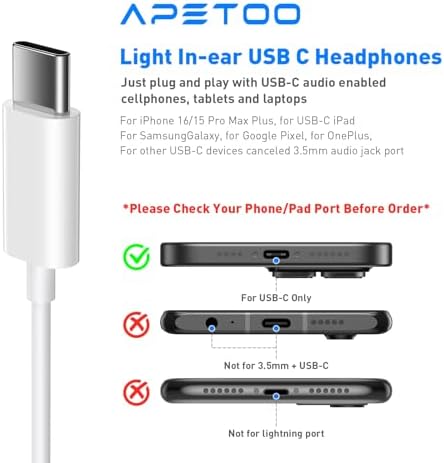 Elevate Your Audio Experience with Premium USB C Wired Earbuds for Apple & Android – Superior Hi-Fi Stereo Sound, In-Line Microphone, and Quick Volume Control – Perfectly Compatible with i Phone 16 Pro Plus, Google Pixel 8/7/6 A/5, and Samsung S24/S23/S22/S21 – Ergonomically Designed for All-Day Comfort and Unmatched Clarity in Music and Calls