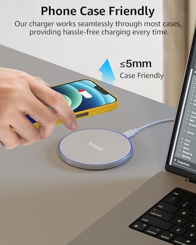 TOZO 2025 Enhanced 15 W Max Fast Wireless Charging Pad – Sleek Gray Charger for i Phone 16/15/14/13/12 Series & Samsung Galaxy S24/S23/S22 – Anti-Slip Design for Secure Charging – Lightweight & Portable Qi-Compatible Accessory for Effortless Power Delivery