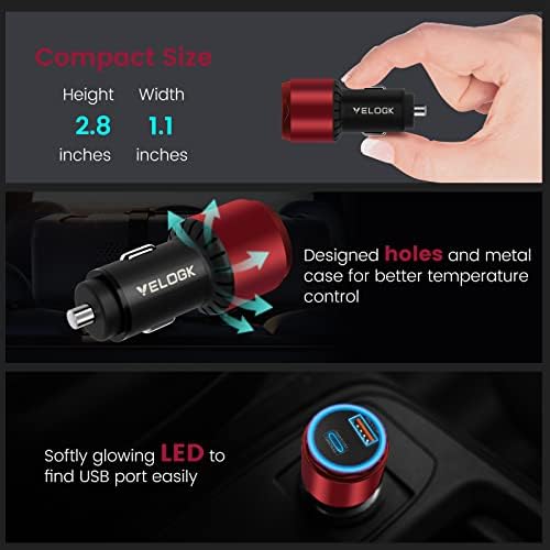 VELOGK 73 W Turbo Type C Car Charger – Ultra-Fast Adaptive Charging for Samsung Galaxy S25/S24/S23/S22+/S21/S20, i Pad Pro & Mac Book – Ideal USB-C Car Adapter with 55 W & 45 W PPS/PD & QC3.0 Compatibility – Compact & Durable Design for On-the-Go Power Solutions