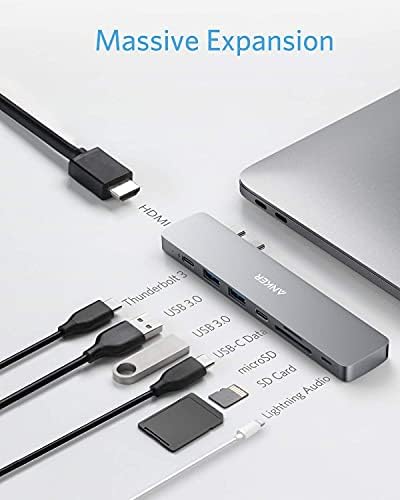 Elevate Your Mac Book Experience with Anker’s 8-in-2 USB-C Hub: Thunderbolt 3 Compatible Adapter Featuring 4 K HDMI, Dual USB-A&C 3.0 Ports, SD Card Slot & Lightning Audio for Ultimate Connectivity and Speed