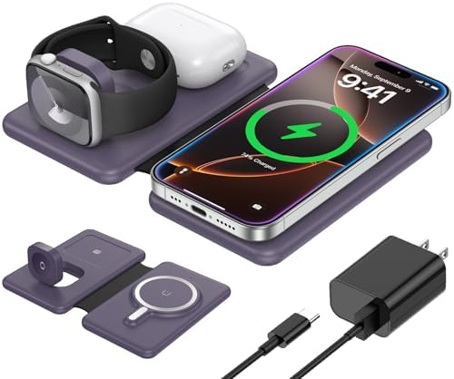 Elevate Your Charging Game with the Ultimate 3-in-1 Wireless Charger – Fast Magnetic Charging Station for i Phone 16, Compatible with i Phone 15, 14, 13, 12 Pro Max, Air Pods 4/3/Pro & Apple Watch – Perfect for Travel & Daily Use, Streamlined Design for Effortless Organization and Enhanced Efficiency