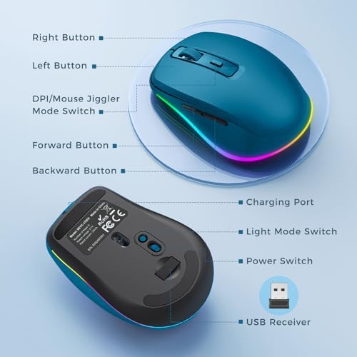 PEIOUS Rechargeable Wireless Mouse with LED – Innovative Jiggler Technology to Keep Your Computer Awake – Sleek Black Design for Optimal Comfort and Productivity
