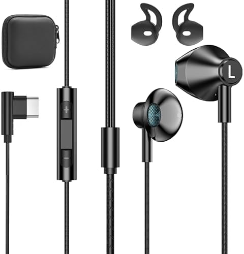 Premium USB C Wired Earbuds with Integrated Microphone & Volume Control – Noise-Cancelling In-Ear Headphones for i Phone 16, i Pad, Galaxy, and Android Devices – Durable Tangle-Free Braided Cable & Ergonomic Design for Unmatched Comfort – Superior Sound Quality & Broad Device Compatibility