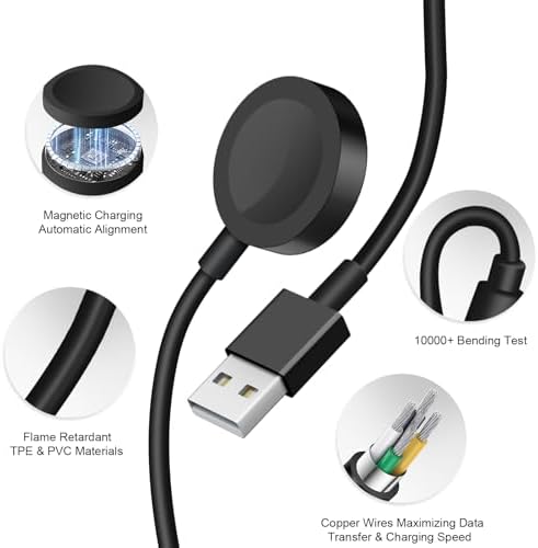 Chic 3.2 FT Wireless Fast Charger for Apple Watch – Effortless Charging Solution with Stylish Pink Design, Compatible with All Series 1-10, Includes Wall Plug for Ultimate Portability and Quick Power-Ups for Active Lifestyles