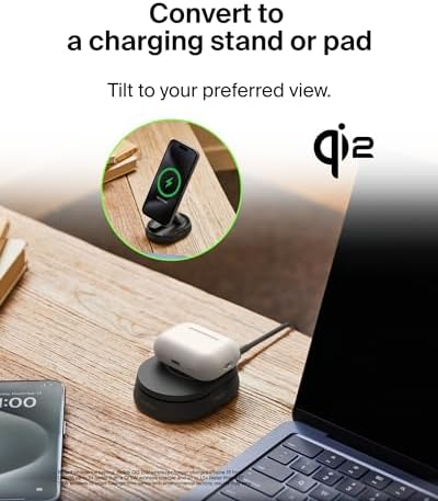 Belkin 15 W Fast Convertible Magnetic Charging Stand – Mag Safe & Qi2 Compatible Power Hub for i Phone 16/16 Plus/16 Pro/16 Pro Max, i Phone 15/14, Apple Air Pods Pro – Stylish White Design for Enhanced Efficiency and Device Versatility