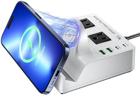 TOPOINT 7-in-1 Multi-Device Charging Hub with Wireless Charging Pad – 65 W Fast USB-C Power Strip for i Phone, Samsung, Mac Book, and More – Ultimate Compatibility and Space-Saving Design for Home and Office Use