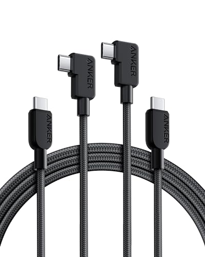 Anker 240 W USB C to USB C Right Angle Braided Charging Cable – 90-Degree Durable Design for i Phone 16 Series & More (2-Pack, 6 FT) – Rapid Charging & Enhanced Compatibility for Laptops, Phones, Tablets