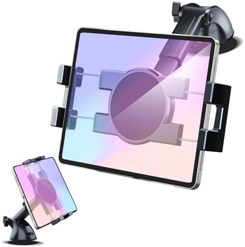 Ultimate 360° Rotatable Car Tablet Mount Holder for Dashboards & Windshields – Secure Suction Cup Stand for i Pad Pro, Samsung Galaxy Tabs, and i Phone Models 4.7″-12.9″ – Enhanced Compatibility for Safe Navigation and Hands-Free Access