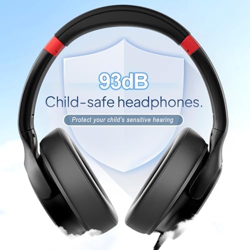 Adoope USB C Foldable Headphones with Microphone – Safe Listening Design Featuring 95 d B Volume Limit for Kids and Adults, Plush Ear Pads for Unmatched Comfort, Portable Style in Black & Red – Perfect for Tablets, Phones, and Laptops