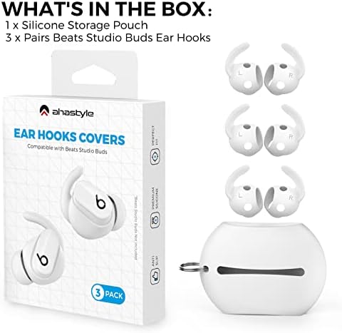 Aha Style Silicone Ear Hooks for Beats Studio Buds 2021 – 3 Pairs of Anti-Slip Covers for Ultimate Comfort and Secure Fit – Perfect for Running and Active Lifestyles – Classic Black Earbud Accessories Enhancing Audio Experience Without Charging Case Compatibility
