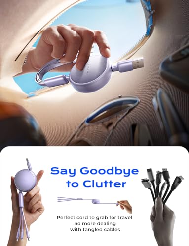 LISEN Multi Charging Cable, 3 in 1 Charging Cable, Retractable Car Charger with Type C/L/Micro USB Ports for iPhone 16 15 14 Pro Max/Samsung Galaxy S25/PS/Kindle, Multi Chargers for All Devices – Enhanced Compatibility and Speed