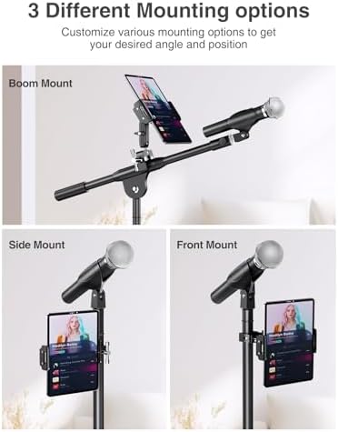 Premium Aluminum Dual Ball Head Tablet Holder for Microphone Stands – Versatile i Pad & Smartphone Mount for Musicians and Presenters – Adjustable Side-Mount Design for 4 to 12.9-Inch Devices – Lightweight, Durable, and Easy to Transport – Enhance Your Performance with Optimal Device Accessibility and Stability