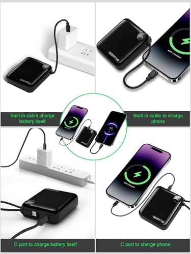 Compact 10,000 m Ah Power Bank with Integrated Charging Cable – 20 W PD Fast Charger for i Phone, Samsung, Google, Lenovo – Ultimate Travel-Ready Mini Portable Power Solution for On-the-Go Charging Needs