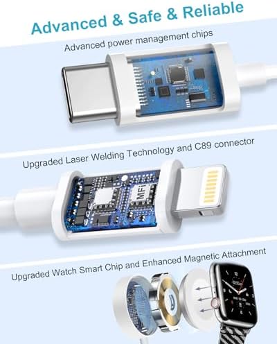 Revolutionize Your Charging Experience with the 4 in 2 Dual-Use Multi Charging Cable – Effortless Fast Charging for Apple Watch & i Phone! Compatible with Apple Watch Series 9/8/7/6/5/SE/Ultra, i Phone 15/14/13/12/11/X/SE, and i Pads – 4 FT Length for Ultimate Flexibility & Durability – The Perfect Travel Charger for On-the-Go Convenience! Experience Lightning-Quick Charge Technology to Reduce Downtime and Keep Your Devices Powered Anytime, Anywhere – Designed for Maximum Efficiency and Versatility, This Cable Simplifies Your Charging Routine with Its Robust Build and Universal Compatibility, Making It an Essential Accessory for Tech Enthusiasts.