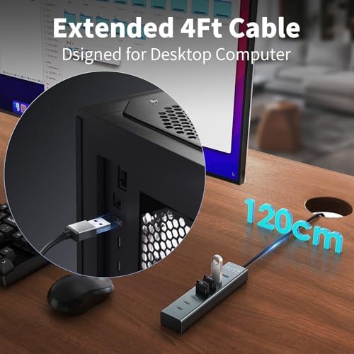 Upgrade Your Workspace with the 4 Ft 7-Port USB 3.0 Hub – High-Speed USB-A & USB-C Connectivity for Efficient 5 Gbps Data Transfers, Sleek Aluminum Build, and Extended Reach Perfect for PCs, Flash Drives, and More – Ultimate Compatibility for Windows and XPS Systems