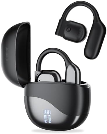 Revolutionary True Wireless Open Ear Headphones – Cutting-Edge Bluetooth 5.4, 75-Hour Battery Life, IPX5 Waterproof, Quick Charge Feature, Ergonomic Secure Fit, Superior Stereo Audio, Digital Battery Indicator for Ultimate Comfort and Surrounding Awareness