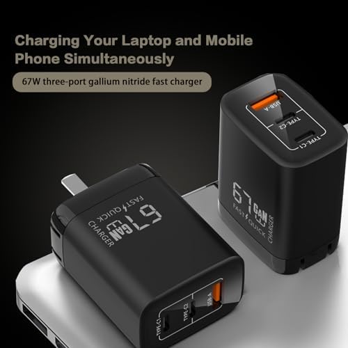 67 W Ga N USB-C 3-Port Fast Charger – Compact, High-Speed Wall Charger for Mac Book Pro/Air, i Phone 15/14/Pro, Galaxy S23/S22 & More – Ultimate Compatibility & Power Efficiency