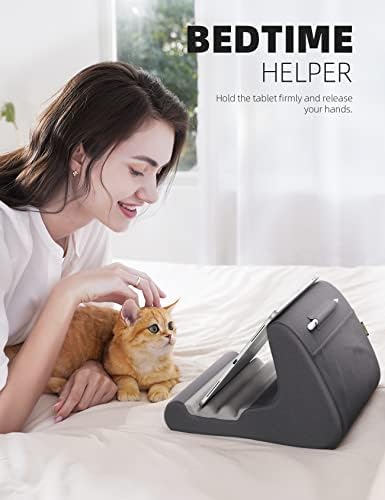 Lamicall Adjustable Tablet Pillow Holder – Soft Memory Foam Stand for Comfortable Bed or Lap Use, Featuring Integrated Stylus Mount and Accessory Pocket, Compatible with 4-13″ Devices Including i Pad Pro 12.9, Air, Mini, Kindle, and Galaxy Tab – Stylish Dark Red Design for Enhanced Viewing Experience and Improved Posture