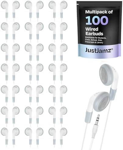 Affordable 100-Pack Wired Earbuds for Classrooms – Comfortable Disposable Headphones with 3.5 mm Jack for Students and Teachers – High-Quality Sound and Enhanced Compatibility for Educational Use – Perfect for Group Settings and Hygiene Needs