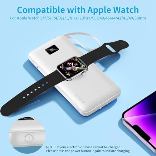 Revolutionize Your Charging Experience with ANOUV 10,000 m Ah Portable Power Bank – Built-in Cables & AC Plug for Fast, On-the-Go USB-C Charging, Compatible with i Phones and All Smart Devices – LED Display for Real-Time Battery Monitoring – The Ultimate Travel Essential for Efficiency and Convenience