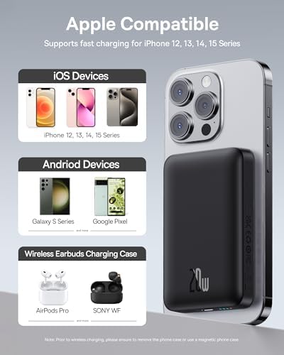 Baseus Magnetic Portable Charger for i Phone – 5,000 m Ah Qi2 Certified Wireless Power Bank with 15 W Mag Safe Compatibility & 20 W USB-C Fast Charging for i Phone 16/15/14/13/12 – Sleek, Lightweight Design for On-the-Go Power Solutions