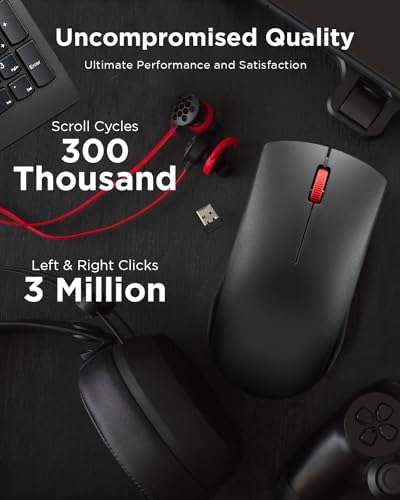 Lenovo WL150 Wireless Mouse – Ergonomic Ambidextrous Design with 1,000 DPI Precision for Ultimate Comfort and Efficiency – 2.4 G Nano USB-A Receiver for Uninterrupted Connectivity – Compact, Portable, and Ideal for Travel, Perfect for Both Home and Office Use
