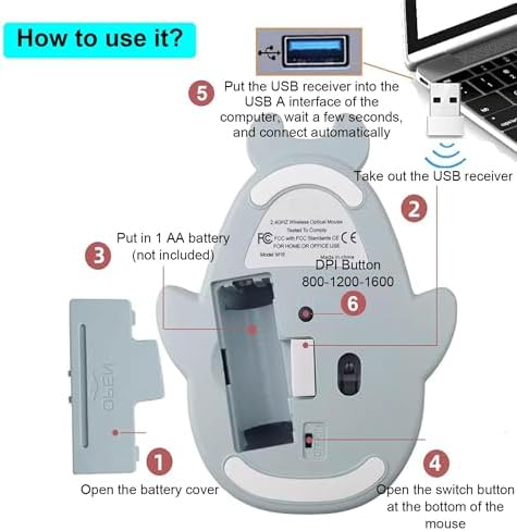 Adorable CHUYI Hamster Wireless Silent Mouse – 1200 DPI Lightweight Cordless Computer Mouse for Kids, Perfect Gift for Home, School & Travel – Fun & Functional Design in Light Blue