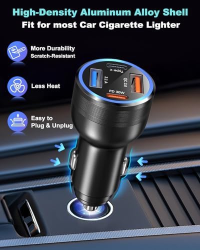 OKRAY 65 W USB C Car Charger – 4-Port Fast Charging Adapter with PD30 W & QC3.0 for i Phone 16/15/14/13/12 Pro Max, Galaxy S25/S24/A35, Pixel 9 – Ultimate Multiport Vehicle Power Solution for Rapid Device Charging on the Go