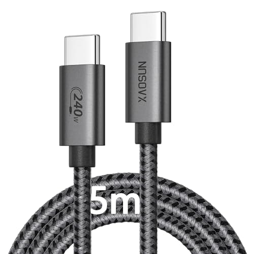 XAOSUN 10 FT USB C to USB C Right Angle Fast Charging Cable – 240 W PD3.1 Charger Cord for i Phone, Mac Book Pro/Air, i Pad Pro & Samsung Galaxy – Optimal 90° Design for Enhanced Accessibility and Performance